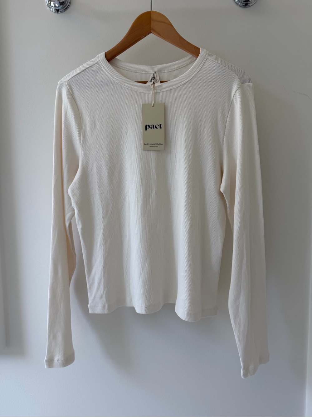 NWT Pact Perfect Rib Layering Long Sleeve Cream Organic Cotton L